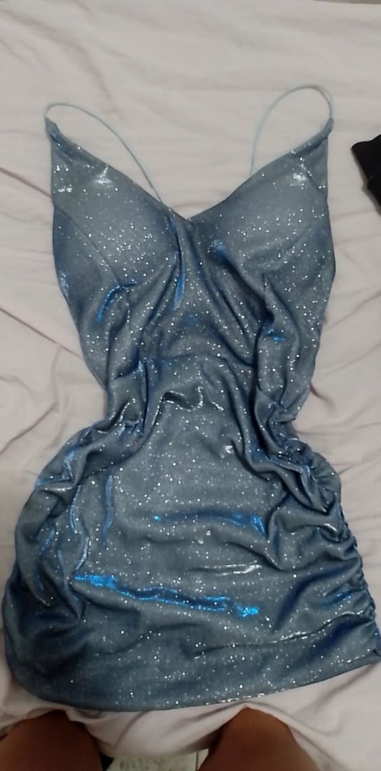 Robe de soirée courte à paillettes bleues pour 16e anniversaire C2761