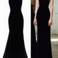 Elegant Mermaid Spaghetti Straps Velvet Black Prom Dresses Long Evening Dress C2773