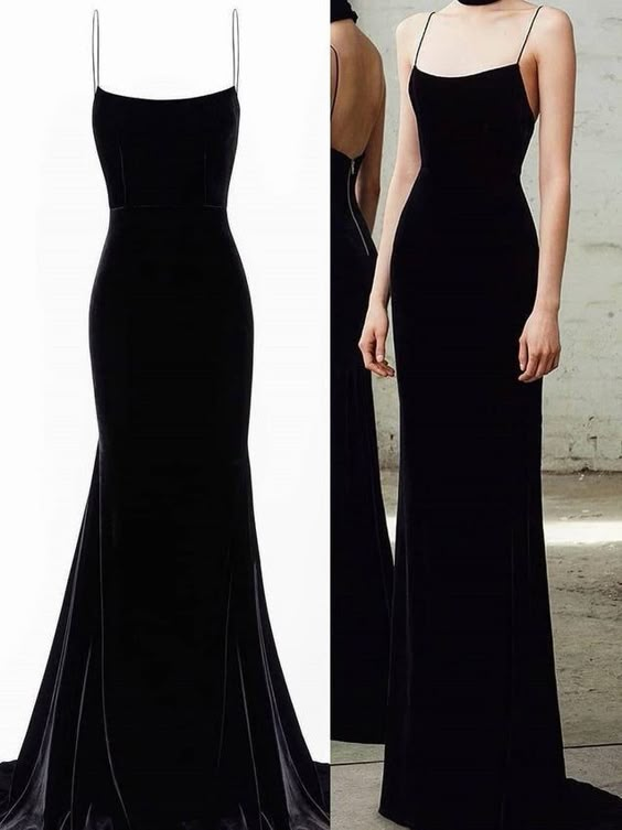 Elegant Mermaid Spaghetti Straps Velvet Black Prom Dresses Long Evening Dress C2773