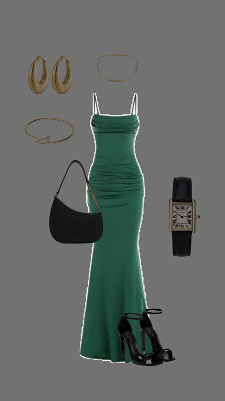 Robe de soirée longue verte élégante à bretelles spaghetti et gaine C2778