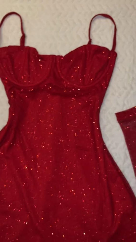 Robe de soirée courte à paillettes rouges pour 16e anniversaire, robe fourreau à bretelles spaghetti, mini robe de soirée C2806