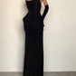 Sexy Sheath Spaghetti Straps Black Long Prom Dresses Evening Dress With Gloves C2805