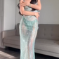 Pretty Mermaid Spaghetti Straps Sequin Green Long Prom Dresses Evening Dress C2816