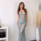 Pretty Mermaid Spaghetti Straps Sequin Green Long Prom Dresses Evening Dress C2816