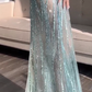 Pretty Mermaid Spaghetti Straps Sequin Green Long Prom Dresses Evening Dress C2816