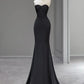 Modest Mermaid Sweetheart Satin Long Black Prom Dresses Evening Dress C2825