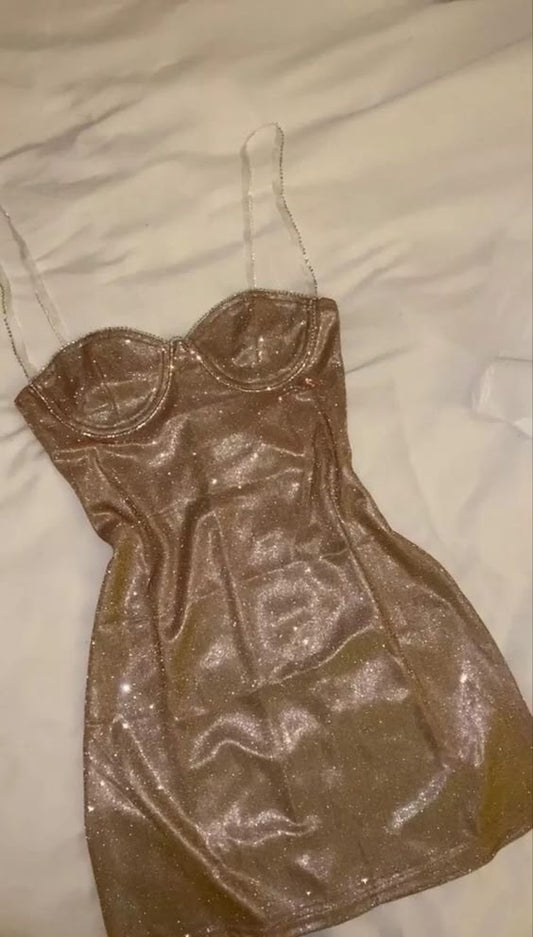 Robe de soirée courte à bretelles spaghetti et paillettes pour 20e anniversaire C2827