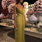 Modest Sheath Spaghetti Straps Gold Long Prom Dresses Evening Dress C2836