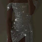 Modest Sheath Off The Shoulder Short Sleeves Long Sequin Prom Dress Evening Dresses C2155