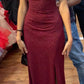 Elegant Sheath Spaghetti Straps Burgundy Slit Sequin Prom Dresses Long Evening Dress C2873