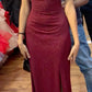 Elegant Sheath Spaghetti Straps Burgundy Slit Sequin Prom Dresses Long Evening Dress C2873