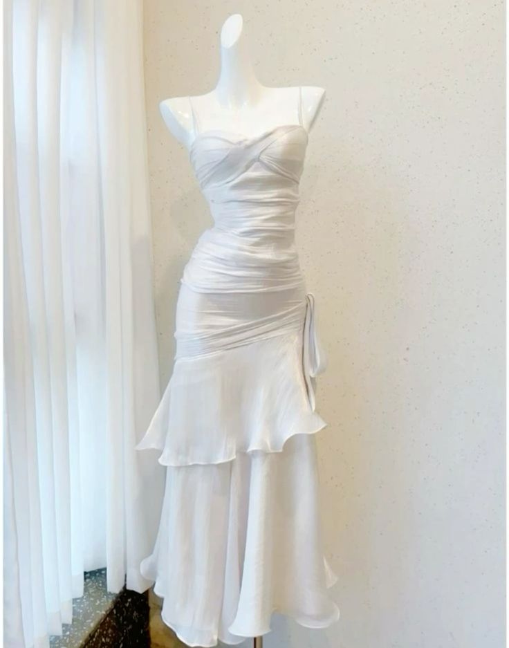 Elegant Sheath Straps Sleeveless White Prom Dresses Long Evening Dress C2876