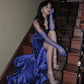 Elegant Sheath Sweetheart Sleeveless Blue Satin Slit Prom Dresses Long Evening Dress C2879