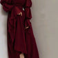 Elegant A Line Square Neckline Burgundy Chiffon Prom Dresses Long Sleeves Evening Dress C2884