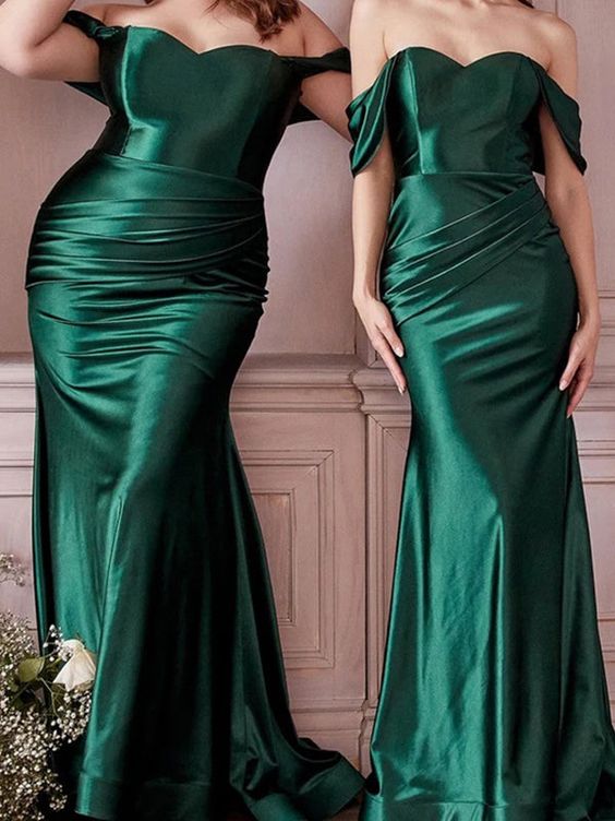 Elegant Mermaid Off The Shoulder Neckline Short Sleeves Green Prom Dresses Long Evening Dress C2886