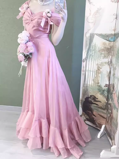 Vintage une ligne rose longues robes de bal C28