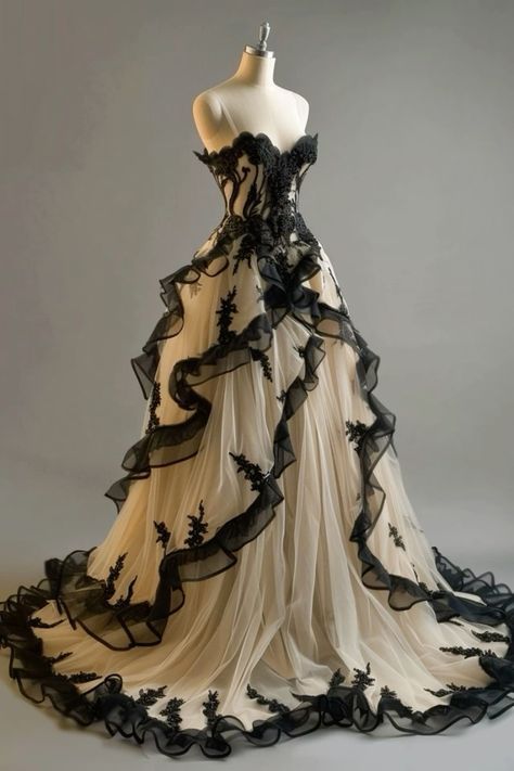 Robe de bal vintage en tulle noir avec décolleté en cœur et longue robe de soirée à volants C2933