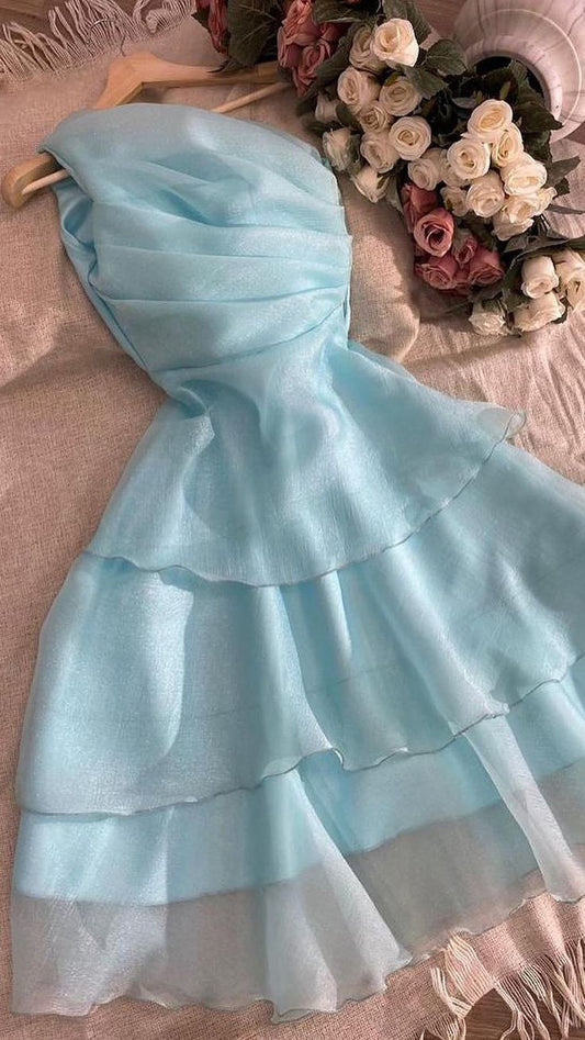 Robe de soirée courte bleue à une épaule pour 20e anniversaire, robe de fête d'anniversaire C2969