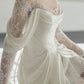 Romantic A line Scoop Neckline Lace Long Wedding Dresses C298