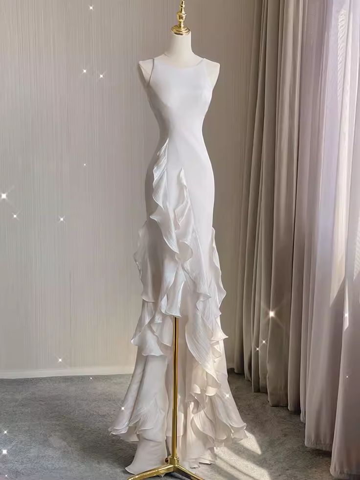 Robes de mariée vintage en mousseline de soie blanche haute et basse C299