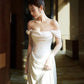 Vintage Mermaid Off Shoulder Wedding Dress White Wedding Dress C303