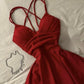 Gorgeous A Line Spaghetti Straps Red Knee Length Prom Dresses Evening Dress Wedding Guest Dress C3043