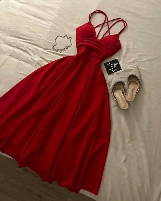 Gorgeous A Line Spaghetti Straps Red Knee Length Prom Dresses Evening Dress Wedding Guest Dress C3043