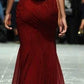 Vintage Mermaid Spaghetti Straps Burgundy Floor Length Prom Dresses Evening Dress C3094