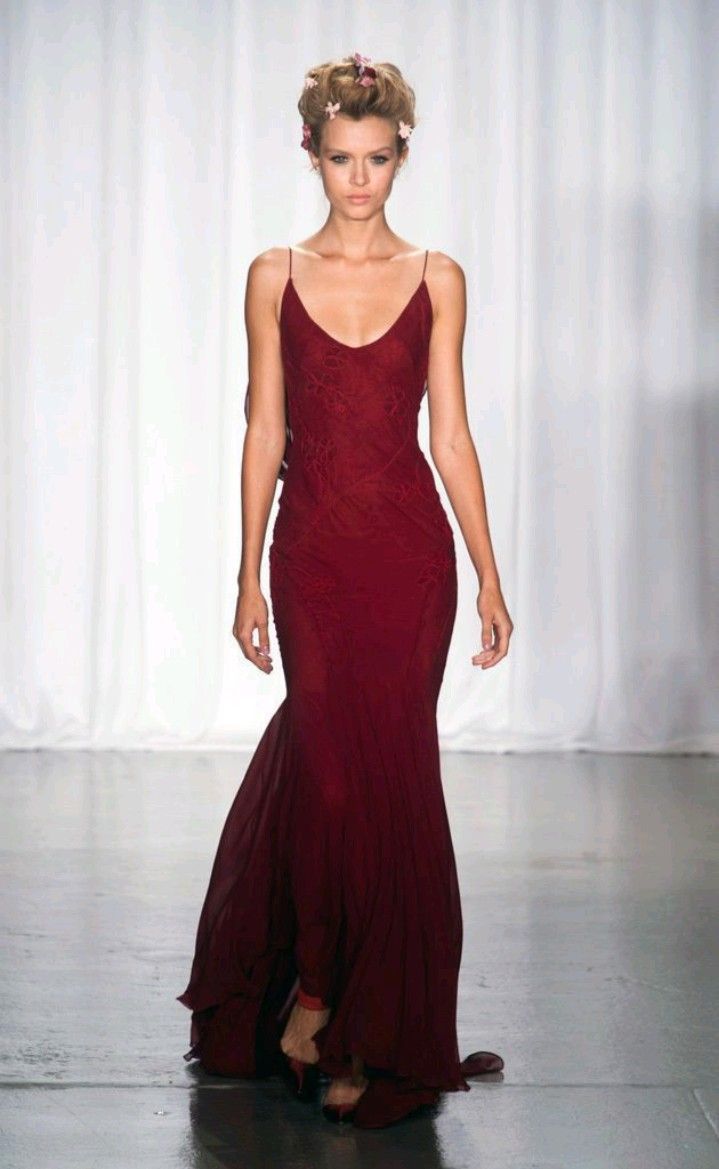 Vintage Mermaid Spaghetti Straps Burgundy Floor Length Prom Dresses Evening Dress C3094