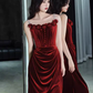 Vintage Mermaid Burgundy Velvet Long Prom Dresses C30