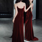 Vintage Mermaid Burgundy Velvet Long Prom Dresses C30