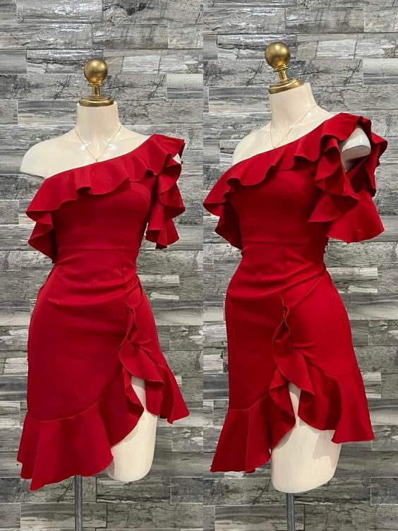 18th Birthday Sheath One Shoulder Red Homecoming Dresses Short Mini Birthday Dress C3109