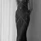 Vintage Sheath V Neckline Long Black Prom Dresses Evening Dress With Beads C3111