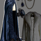 Robe de bal longue en satin et dentelle bleu foncé à col en V, robe de soirée longue en dentelle bleu foncé C3127