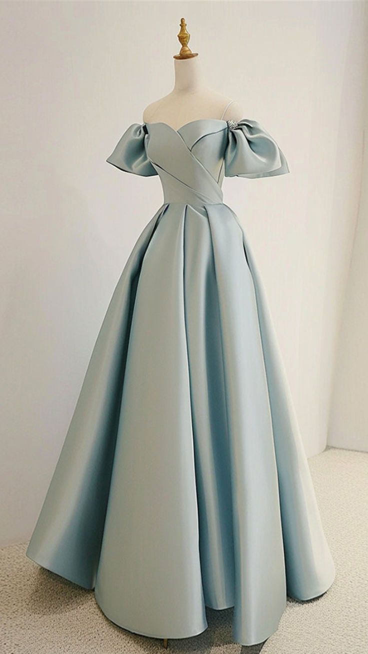 Pretty A line Sweetheart Light Sky Blue Satin Long Party Dress Prom Dresses C3136