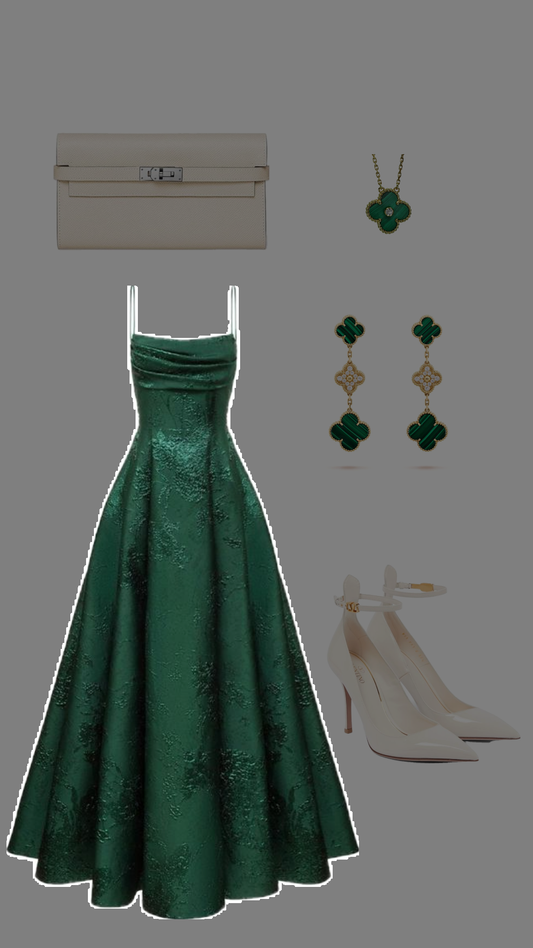 Elegant A line Dark Green Satin Long Prom Dresses Backless Party Dress C3146