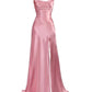 Simple Mermaid Pink Spaghetti Straps Long Prom Dress with Split C3164