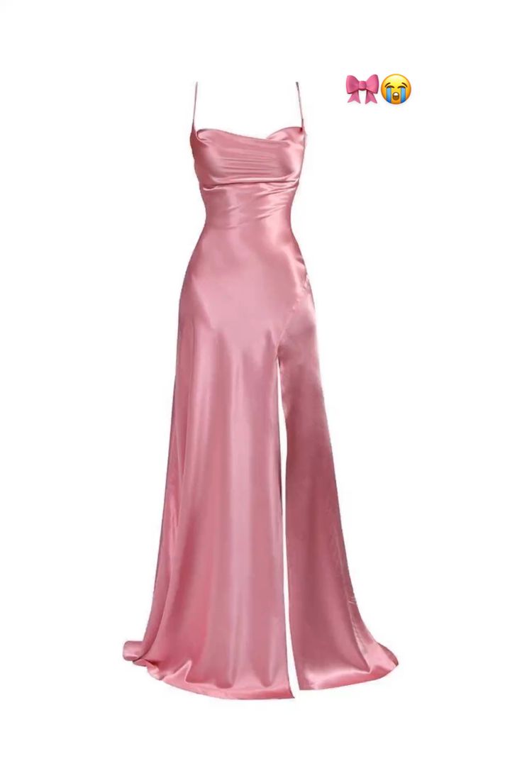 Robe de bal longue simple à bretelles spaghetti rose sirène avec fente C3164