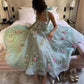 Halter Neck Flowers Embroidered Chiffon Prom Dress Green Party Dresses C3177