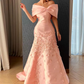 Elegant Mermaid Off The Shoulder Satin Pink Appliques Long Prom Dresses Party Dress C3188