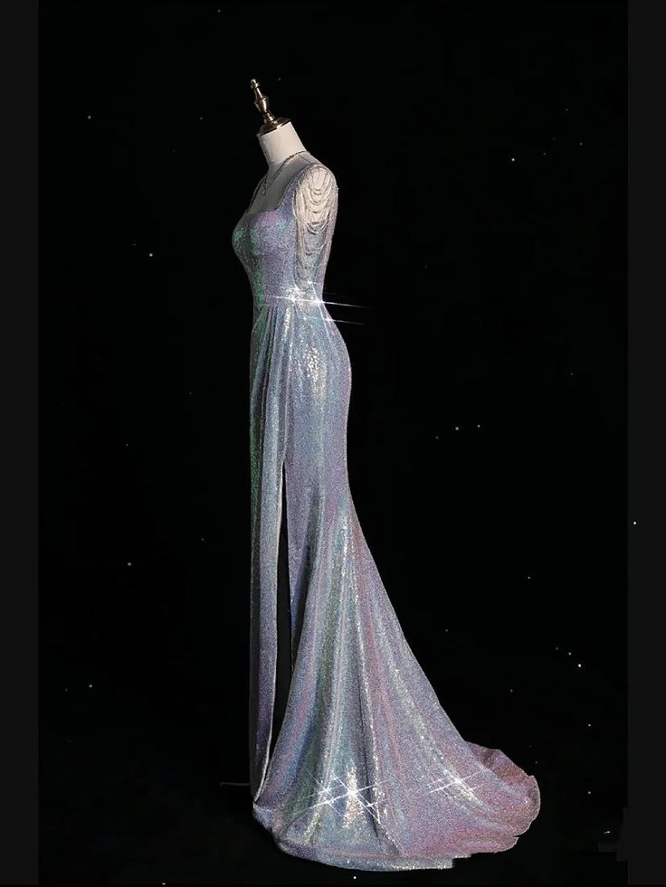 Robe de bal sirène Sexy pour femmes, col carré, pompon de perles, longue fente haute, C319