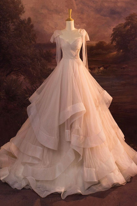 Elegant V-Neck Tulle Long Ball Gown Wedding Dress C320