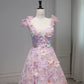 Elegant A line Square Neckline Sleeveless Floral Pink Tulle Party Dress Prom Dresses Evening Dress C3208