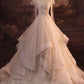 Elegant V-Neck Tulle Long Ball Gown Wedding Dress C320