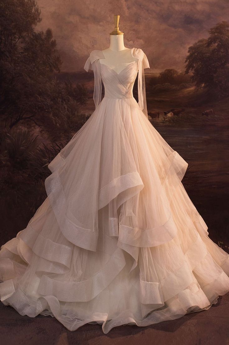 Robe de mariée longue en tulle élégante à col en V C320