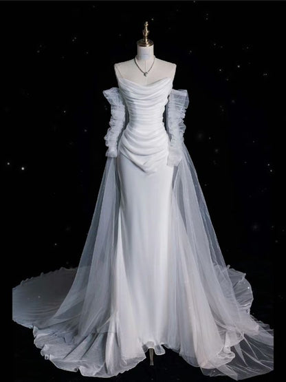 Robe de mariée sirène élégante en tulle à épaules dénudées C321