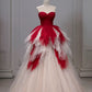 Pretty Ball Gown Sweetheart Tulle Long Red Layers Prom Dresses Sweet 16 Dresses C3210