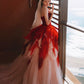 Pretty Ball Gown Sweetheart Tulle Long Red Layers Prom Dresses Sweet 16 Dresses C3210