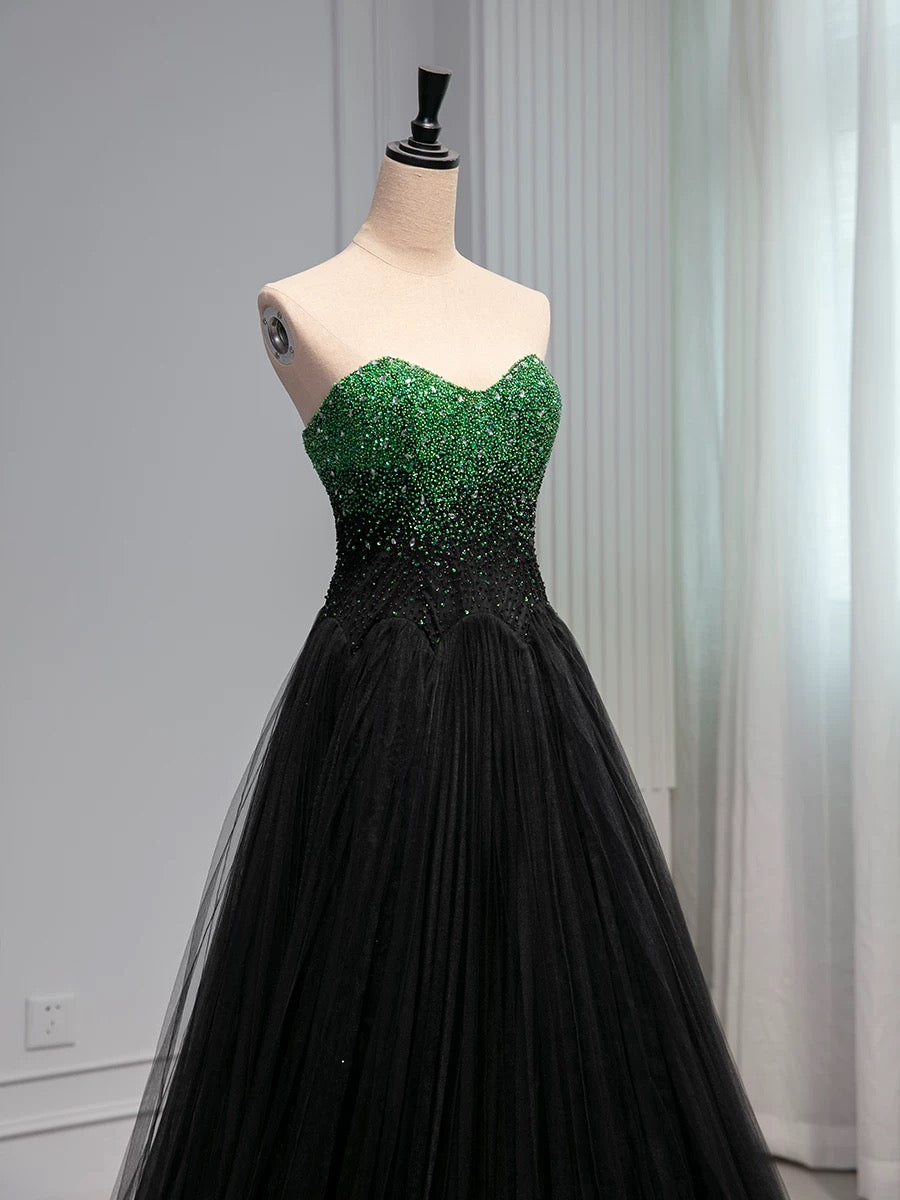 Pretty Ball Gown Sweetheart Tulle Long Black Ruffles Prom Dresses Sweet 16 Dresses C3211