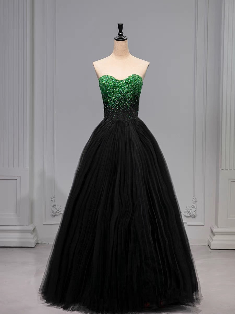 Pretty Ball Gown Sweetheart Tulle Long Black Ruffles Prom Dresses Sweet 16 Dresses C3211